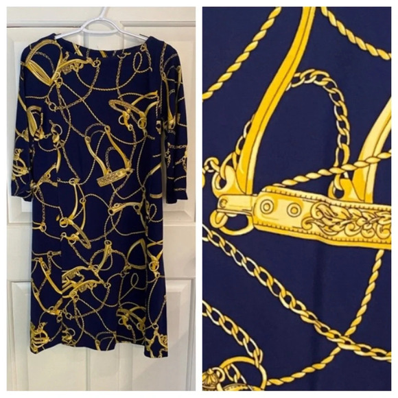 J. McLaughlin Campbell knit Mini Dress equestrian Navy Blue-Gold 33699 - Picture 1 of 10